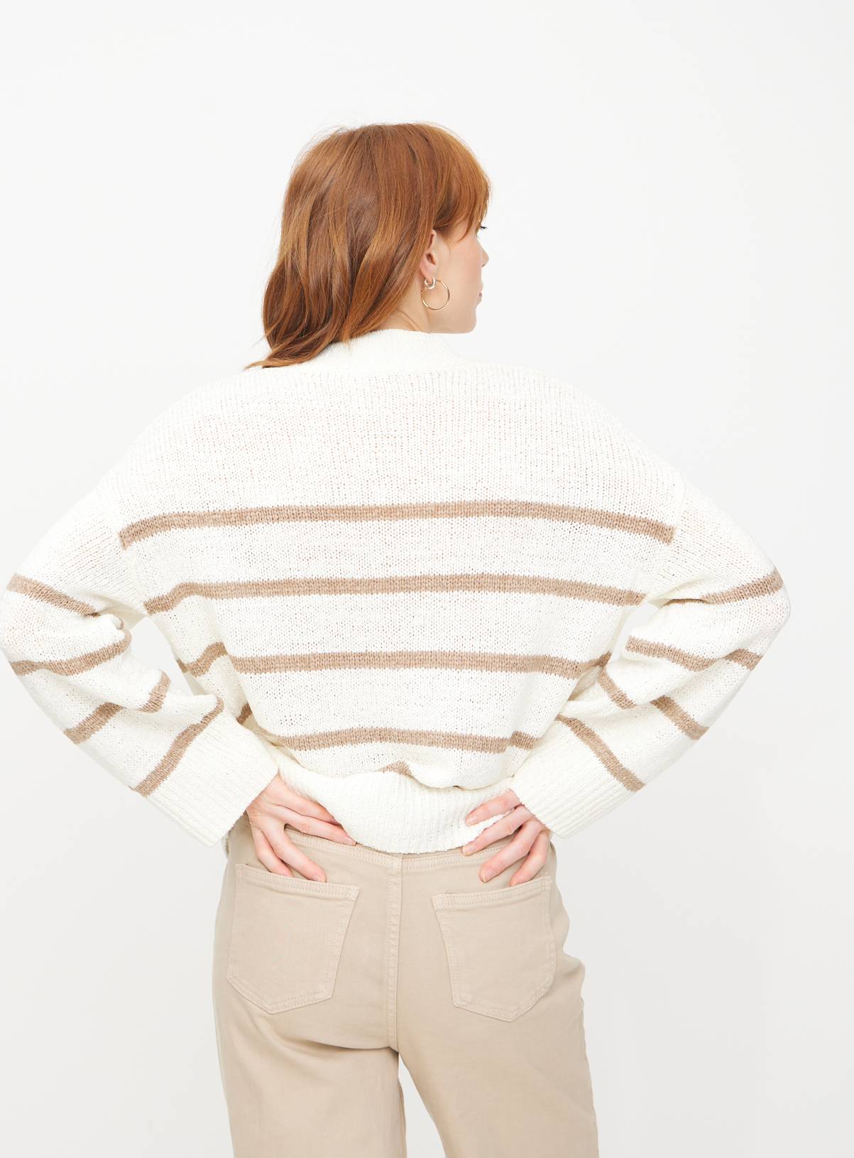 Cream Stripe Cropped Tape Yarn Jumper 16 - Image 4